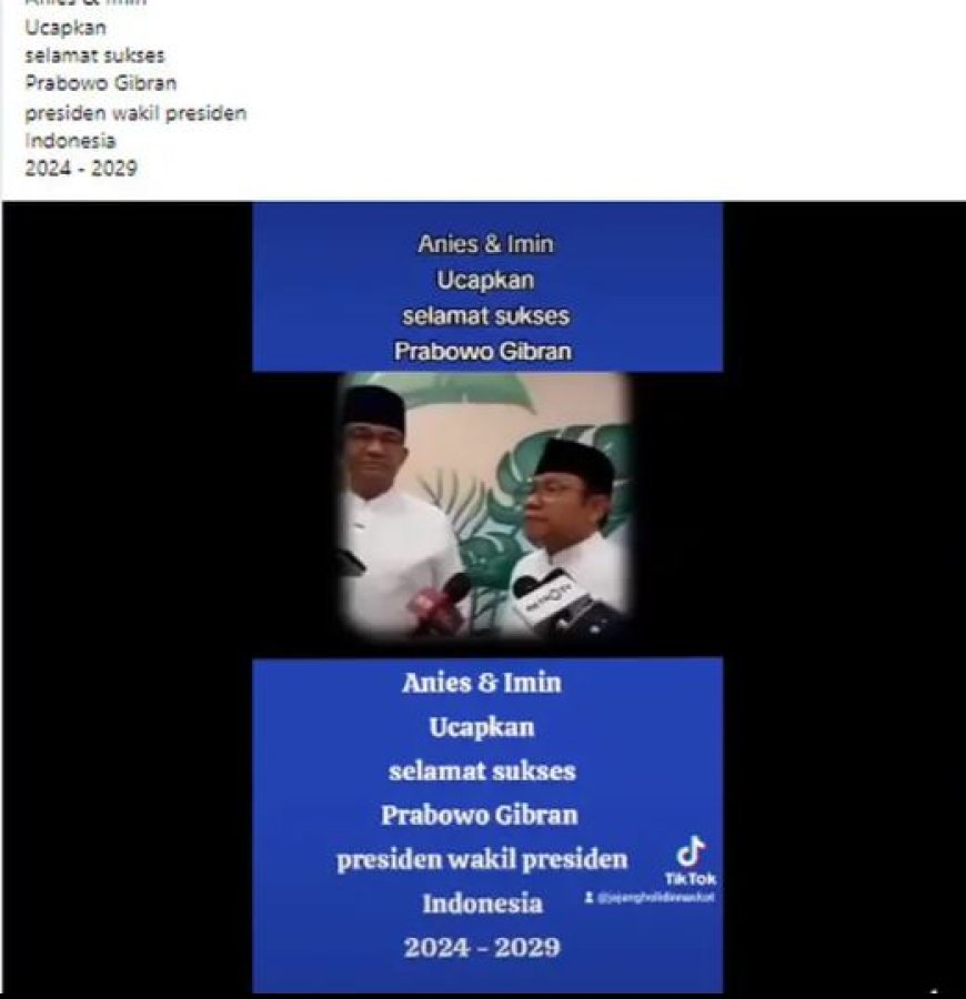 HOAKS) Tidak Benar Dalam Video Ini Pasangan AMIN Mengirim Ucapan Selamat untuk Prabowo Subianto-Gibran Jadi Presiden dan Wapres